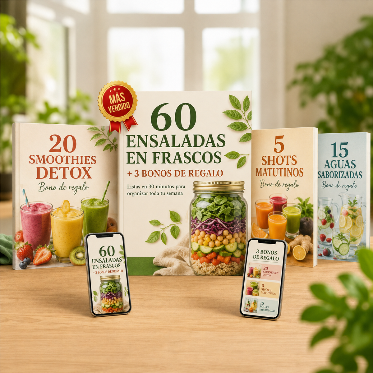 60 Ensaladas en Frascos + 3 Bonos de Regalo 🎁